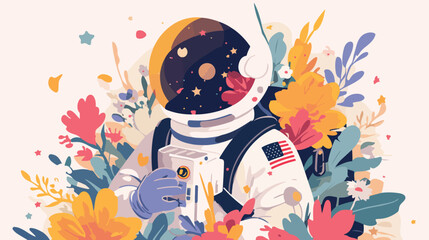 Floral Astronaut Clipart 2d flat cartoon vactor illustration