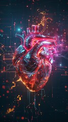 Artistic concept of a Valentines heart, circuits design, frontal shot, cinematic scifi tone,