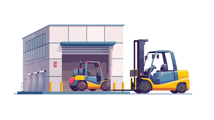 Vector Graphics Of A Forklift In Front Of A Storage 