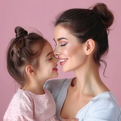 woman hugging her little daughter and smiles