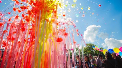 Summer festival with a modern art theme, colorful installations and live performances, --ar 16:9
