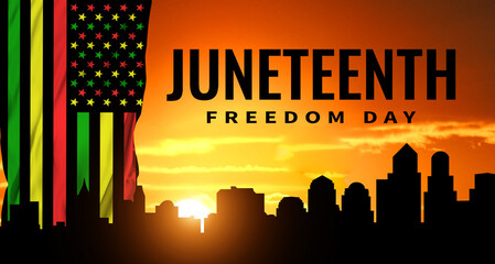 Juneteenth Freedom Day. African heritage . June 19. Celebrate Black Freedom. Flag. 3d illustration. - obrazy, fototapety, plakaty