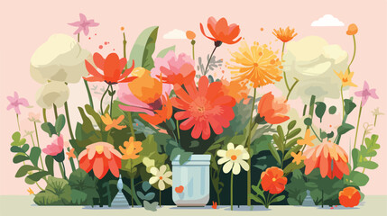 Flowers in my garden. .. 2d flat cartoon vactor illustration