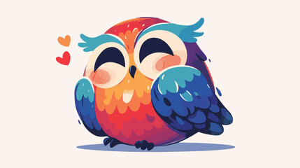 Fluffy Rainbow Owl Clipart 2d flat cartoon vactor illustration