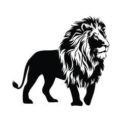 Black and White Lion Vector Silhouette.