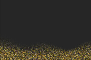 Gold glitter light confetti background. Abstract golden shine sparkle on black wallpaper. Shiny magic glittering dust on floor. Luxury bright shimmer sequins. Christmas or holiday card decoration
