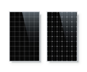 Black solar panel texture vector illustration set. Abstract system from poly crystalline square cells, industrial battery collector for alternative sun energy background. Renewable resources.