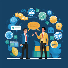 Two businessman work together on business .Flat vectors
