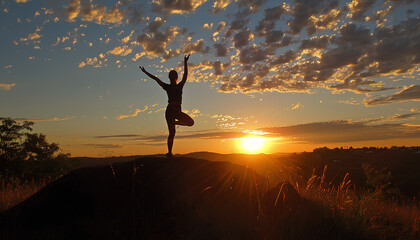 stretching in the sunrise