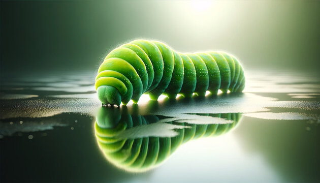 green caterpillar with realistic texture and soft stripes