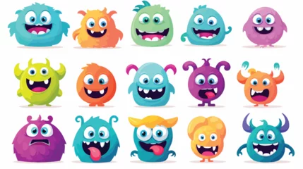 Fotobehang Monster Funny monsters cartoon characters set. Colorful abs