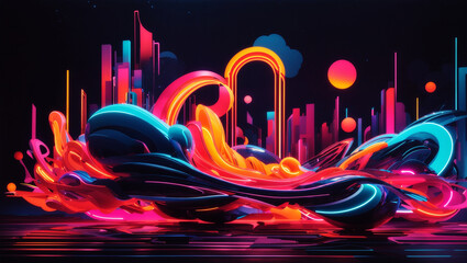 This is an abstract painting with bright colors and a lot of movement. There are no people or objects in the painting, just a lot of swirling colors and shapes.

 - obrazy, fototapety, plakaty