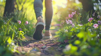A person engaged in a peaceful, reflective walk in nature with gentle bokeh, spiritual practices of Christians, bokeh