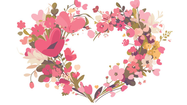 Fuschia Flower Heart WreathClipart 2d flat cartoon