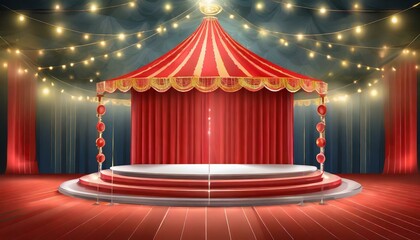 Showtime Sensation: Circus Stage Podium with Light Bulbs - obrazy, fototapety, plakaty