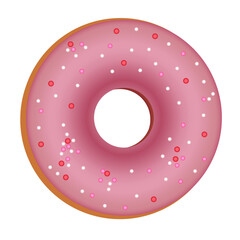 Sweet donut with pink glaze, circle shape