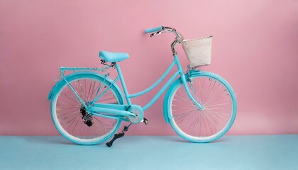 Pastel Dreams: Blue Bicycle on Pink Canvas"