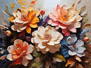 Colorful flowers on a canvas painted with oil paints Generative Ai