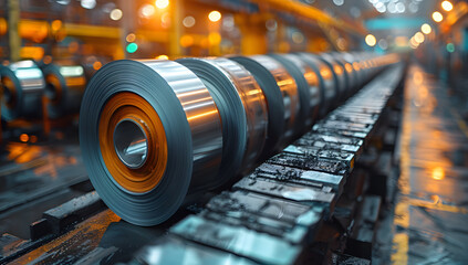 Steel Rolls in Industrial Production, Highlighting Strength & Innovation - obrazy, fototapety, plakaty