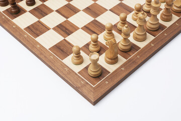 Chessboard ready for the game on white background - 784412408