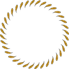 Round frame in wondrous yellow flower petals on white background. Vector image.
