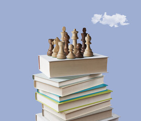 Chess pieces on stack of books. - 784412648