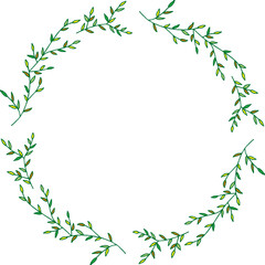 Round frame with spring branches on white background. Vector image.