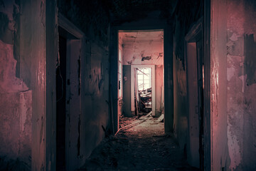 The seaside house has long been abandoned. A long corridor overlooks to sea of Arctic Ocean