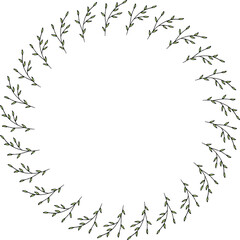 Round frame with spring green branches on white background. Vector image.