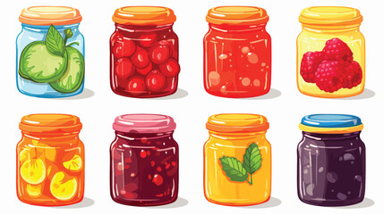 Glass jars with fruit or berry jam vector illustration