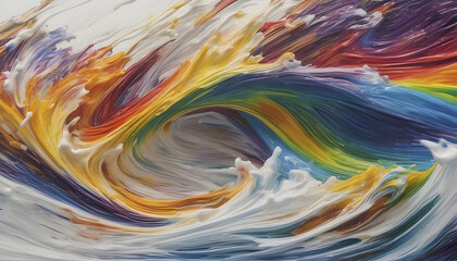 Rainbow wave oil painting using brush technique.