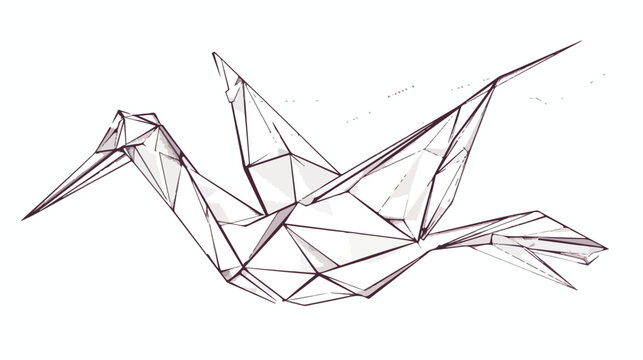 Vector outline illustration of the origami paper crane