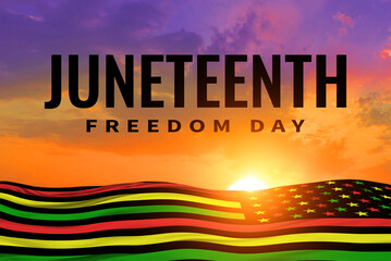 Juneteenth Freedom Day. African heritage . June 19. Celebrate Black Freedom. Flag. 3d illustration.
