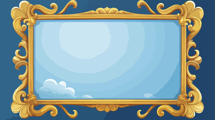 Golden frame on blue background .. 2d flat cartoon