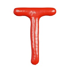 Naklejka premium 3d render of isolated on white ketchup alphabet font top view for food or restaurant kitchen concept