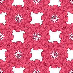 Seamless pattern in positive pink flowers on white background. Vector image.