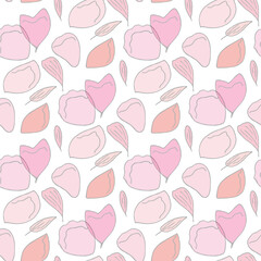 Seamless pattern in translucent flower petals on white background. Vector image.