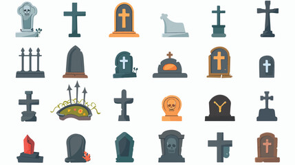 Grave icon set. Flat set of grave vector icons for