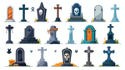 Grave icon set. Flat set of grave vector icons for