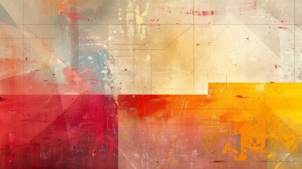 Abstract background in light red and yellow, inspired by spaceship and chart motifs, with aluminum accents. Minimalist composition with emphasis on negative space.