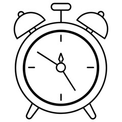 alarm clock vector illustration, line art kid's coloring page deign