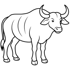 buffalo or Ox coloring page line art animal vector illustration 