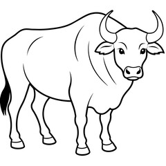 vector illustration of a buffalo, bull line art kid's coloring page
