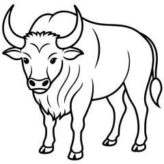 buffalo or Ox coloring page line art animal vector illustration 