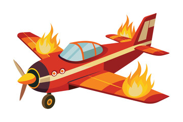 Fire on plane flat vector illustration on white background