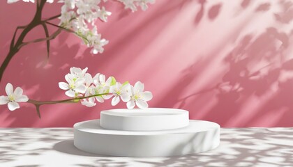 Obraz na płótnie Canvas Springtime Showcase: Floral Beauty Product Podium