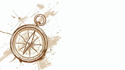 Fototapeta na wymiar Vintage navigation compass scribble flat vector isolated