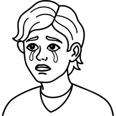 portrait of a young man crying line art. drawing coloring book pages for children and adults