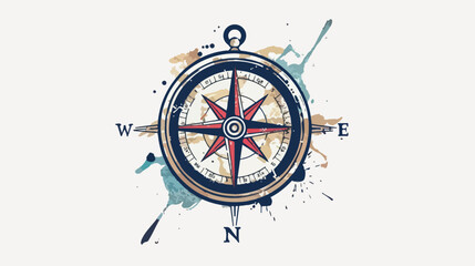 Vintage navigation compass scribble flat vector isolated