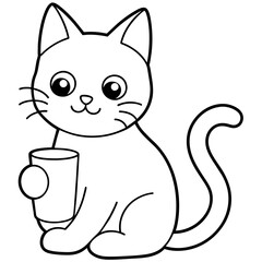 cute cat drinking milk line art. drawing coloring book pages for children and adults